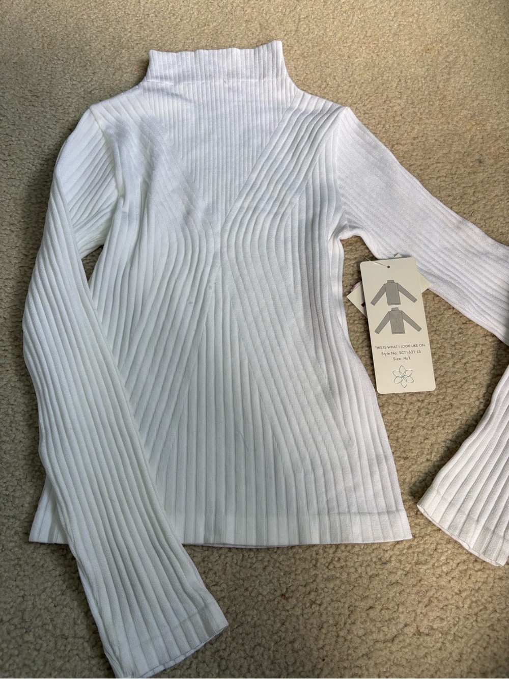 Aura White Ribbed Mock Neck Long Sleeve Top